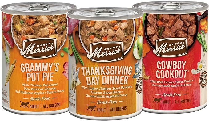 Merrick Grain Free Wet Dog Food Variety Pack, Grain Free Favorites Canned Dog Food - (12) 12.7 oz. Cans