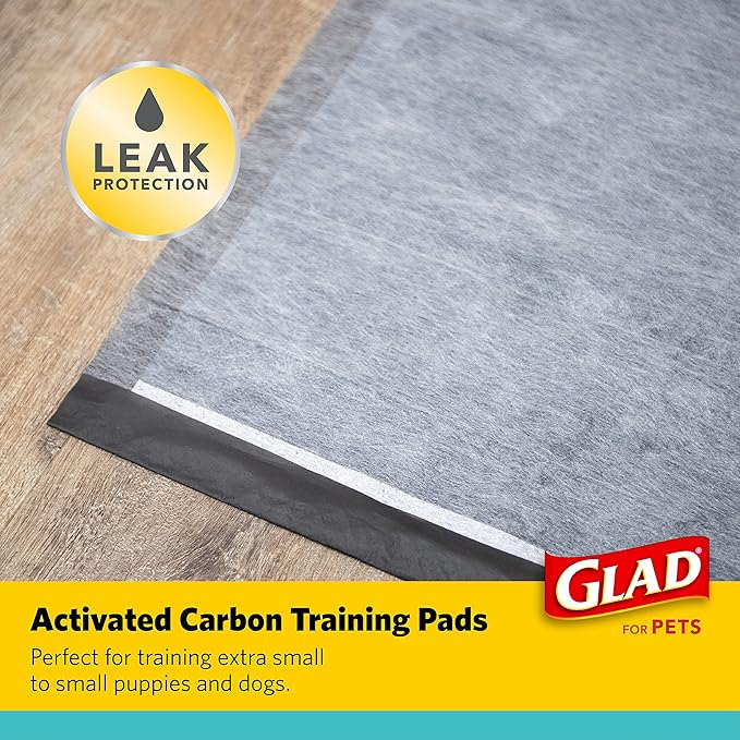 Glad for Pets Activated Charcoal Dog Training Pads, Small Size 17.5" x 23.5" - Odor Absorbing, Pee Pads for Dogs - Perfect for Training New Puppies, Grey, 120 Count