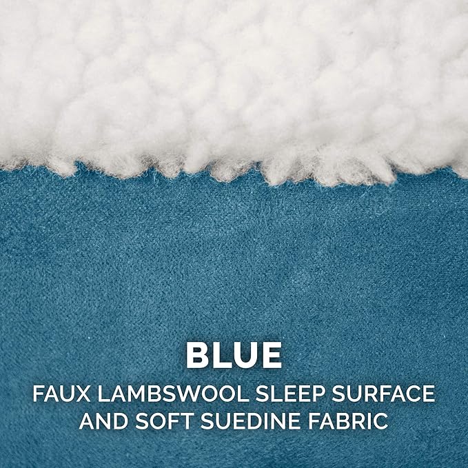 Furhaven 35" Round Cooling Gel Dog Bed for Large/Medium Dogs w/ Removable Washable Cover, For Dogs Up to 50 lbs - Sherpa & Suede Snuggery - Blue, 35-inch