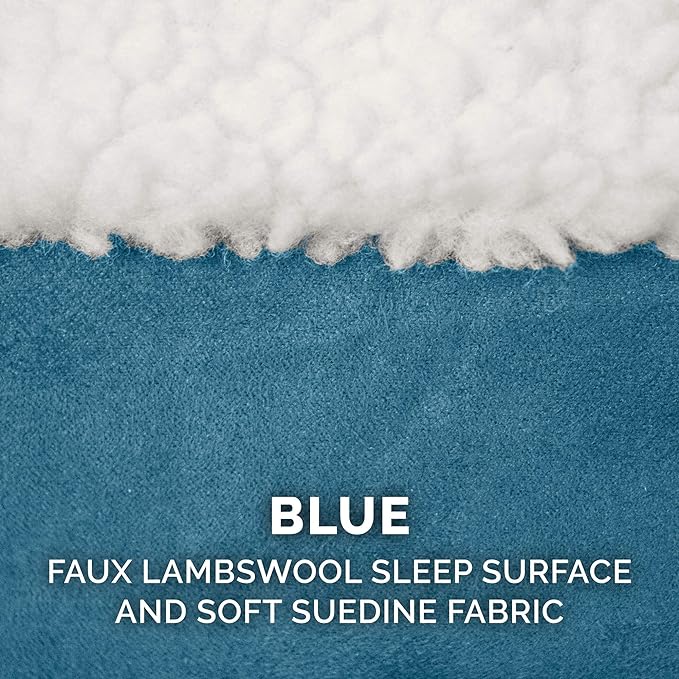 Furhaven 44" Round Memory Foam Dog Bed for Large Dogs w/ Removable Washable Cover, For Dogs Up to 80 lbs - Sherpa & Suede Snuggery - Blue, 44-inch