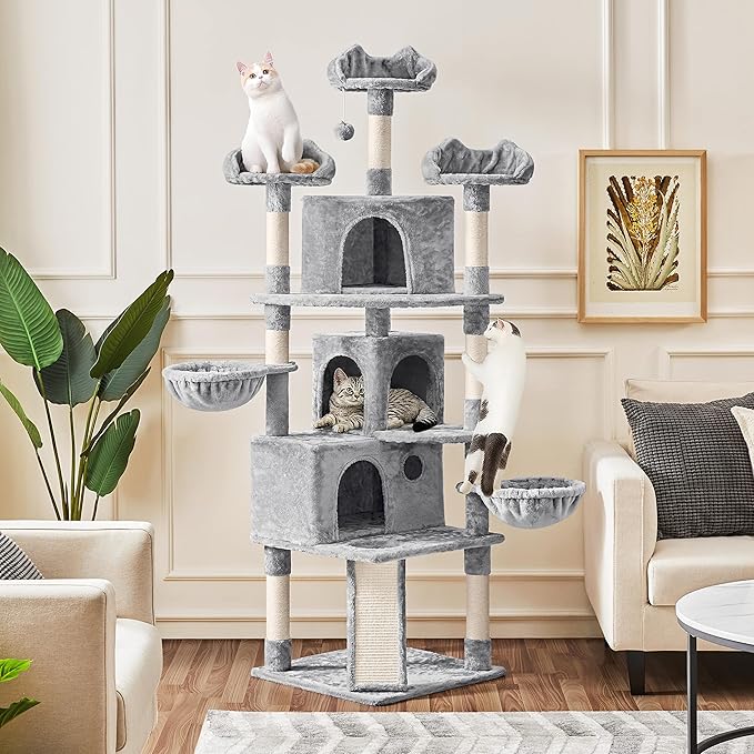 Yaheetech 76.5in Cat Tree Cat Tower with 3 Condos, 3 Cozy Perches with Dangling Ball, Scratching Posts, 2 Baskets, Pet Bed Furniture Activity Center for Indoor Cats and Kittens