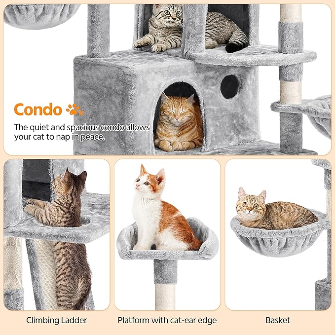 Yaheetech 76.5in Cat Tree Cat Tower with 3 Condos, 3 Cozy Perches with Dangling Ball, Scratching Posts, 2 Baskets, Pet Bed Furniture Activity Center for Indoor Cats and Kittens