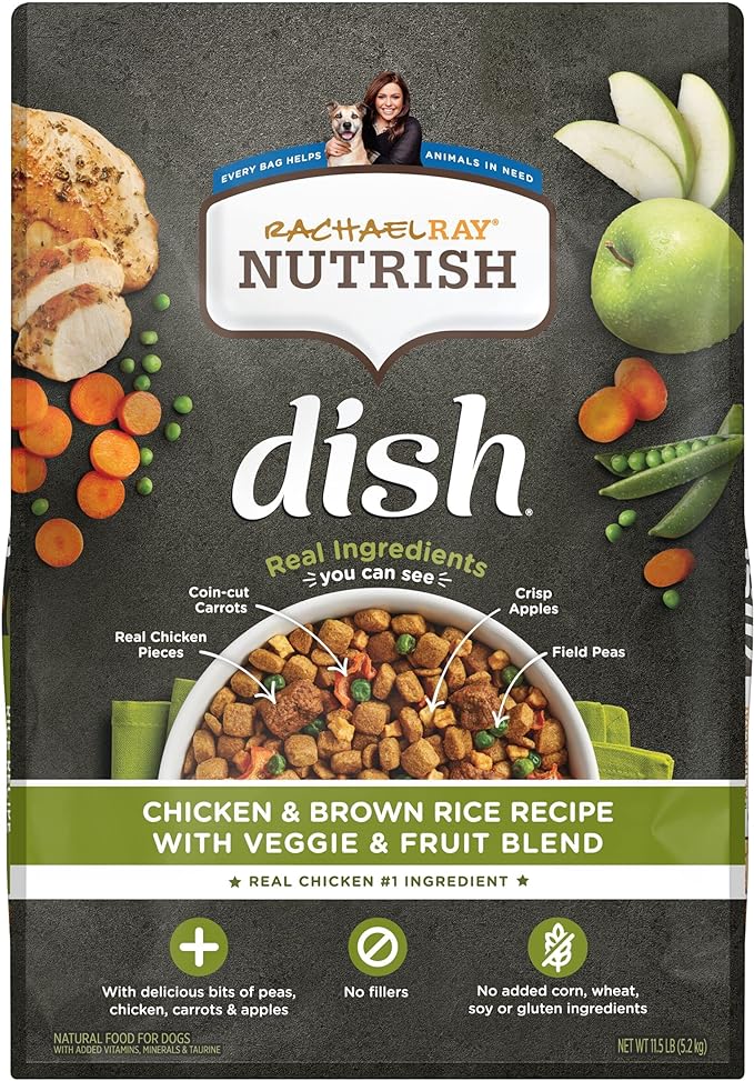 Rachael Ray Nutrish Dish Premium Natural Dry Dog Food with Added Vitamins, Minerals & Taurine, Chicken & Brown Rice Recipe with Veggies & Fruit, 11.5 Pound Bag