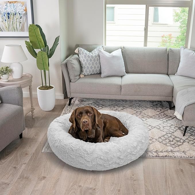 Best Friends by Sheri The Original Calming Donut Cat and Dog Bed in Lux Fur Gray, Large 36"