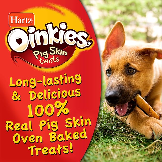 Hartz Oinkies Natural Smoked Pig Skin Twist Bacon Wrapped Xl Dog Treat Chews - 2 Pack