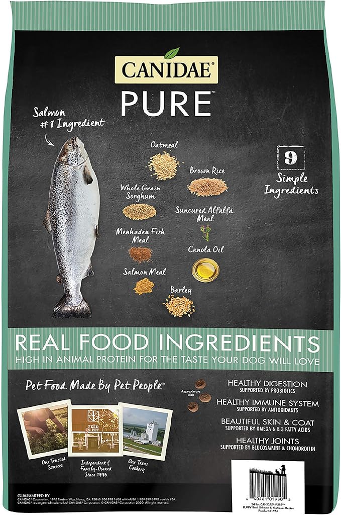 CANIDAE Pure PUPPY Real Salmon & Oatmeal Recipe Dry Dog 4 LB