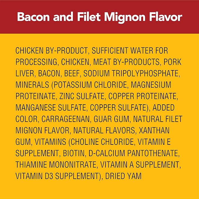 PEDIGREE CHOPPED GROUND DINNER Adult Soft Wet Dog Food, Bacon and Filet Mignon Flavor, 3.5 oz Pouches, 16 Pack