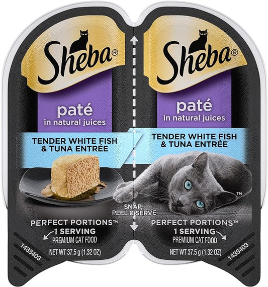 Sheba Wet Food Perfect Portions Paté Wet Cat Food Trays ,Whitefish & Tuna,1.32 Ounce (Pack of 48)