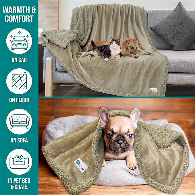 PetAmi WATERPROOF Dog Blanket for Medium Large Dog, Pet Puppy Blanket Couch Cover Protection, Sherpa Fleece Cat Blanket, Sofa Bed Furniture Protector Reversible Soft Plush Washable, 60x40 Taupe Taupe