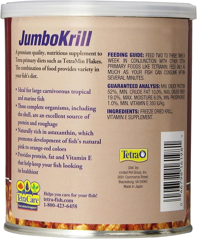 Tetra JumboKrill Freeze-Dried Jumbo Shrimp 3.5 Ounces, Natural Shrimp Treat For aquarium Fish, Red (16198)