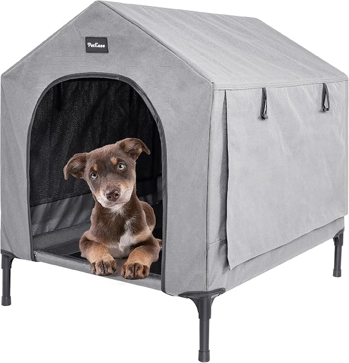 2 in 1 Dog House,Elevated Dog Bed with Removable Cover, Indoor & Outside Puppy Shelter Cot,Raised Dog Bed for Small Dogs & Cats (Grey, Small)