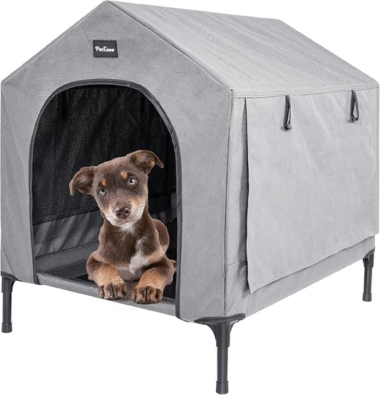 2 in 1 Dog House,Elevated Dog Bed with Removable Cover, Indoor & Outside Puppy Shelter Cot,Raised Dog Bed for Small Dogs & Cats (Grey, Small)