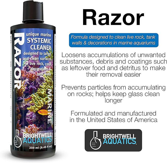 Brightwell Aquatics - Razor Marine - Unique Systemic Fish Tank Cleaner for Marine Aquariums - Aquarium Water Treatments, 33.8 fl oz