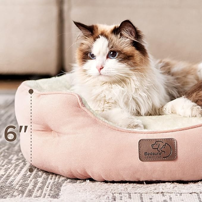 Bedsure Dog Beds for Small Dogs - Round Cat Beds for Indoor Cats, Washable Pet Bed for Puppy and Kitten with Slip-Resistant Bottom, 20 Inches, Peach Pink