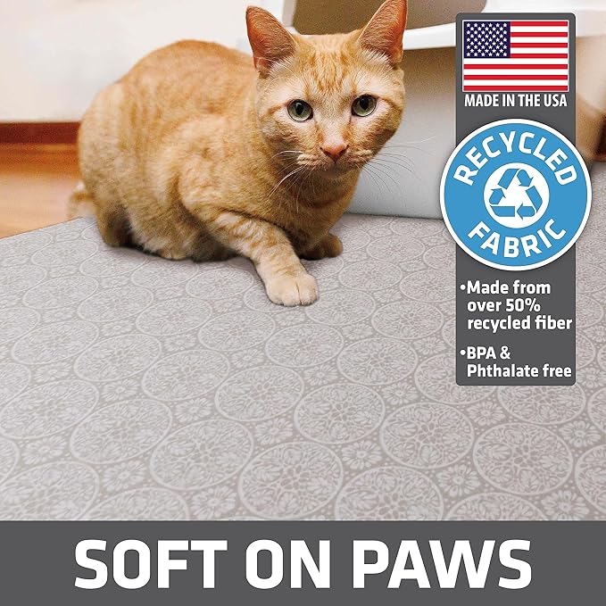 Drymate Original Cat Litter Mat, Contains Mess from Box, Protects Floors, Urine-Proof, Machine Washable, Soft on Kitty Paws, Absorbent, Waterproof (USA Made, Recycled Content) (29”x36”)(Tan Global)