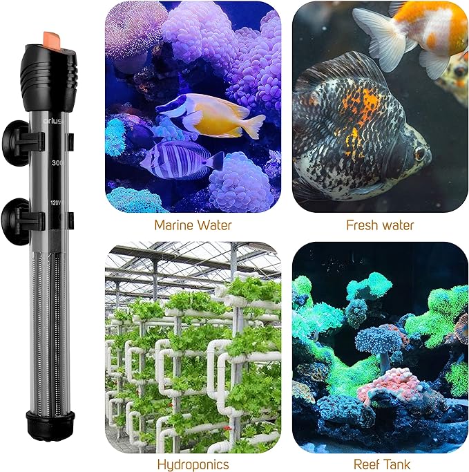 Orlushy Submersible Aquarium Heater,100W Adjustable Fish Tahk Heater with 2 Suction Cups Free Thermometer Suitable for Marine Saltwater and Freshwater