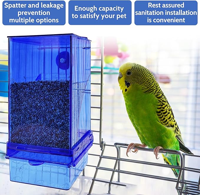 Automatic Bird Feeder, No Mess Acrylic Parrot Foraging Feeder, Transparent Bird Feeder Container Cage Accessories for Most Birds Parrot Canary Cockatoo(2 pack)