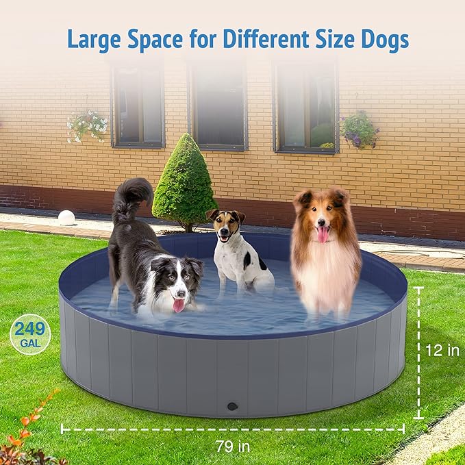 Niubya Foldable Dog Pool, Collapsible Hard Plastic Dog Swimming Pool, Portable Bath Tub for Pets Dogs and Cats, Pet Wading Pool for Indoor and Outdoor, 80 x 12 Inches