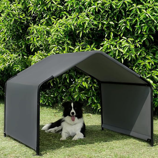 Dog Shade Shelter Outdoor Deep Grey Tent for Large Medium Dogs, 4'x4'x3' Outside Sun Rain Canopy Pet House for Cats Pigs Livestock with Waterproof Roof Ground Nails