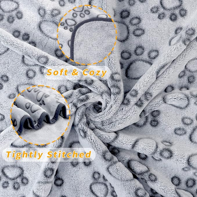 Fleece Blanket for Small Medium Dogs - Washable Puppy Blanket with Cute Paw Print for Bed Couch Protection