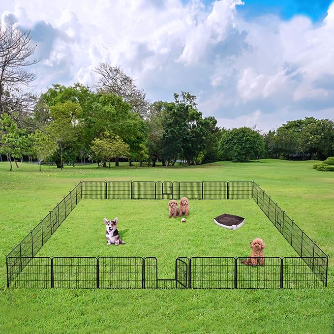 Yaheetech Foldable Pet Pen 24''H Metal Foldable Dog Playpen Puppy Cat Exercise Fence Barrier Kennel 16 Panels/32 Panels 32 Panels