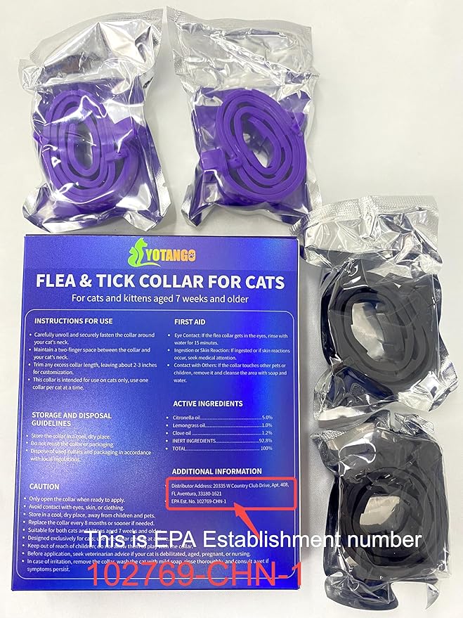 4 Pack Flea Collar for Cats, 32Months Flea and Tick Prevention for Cats, Waterproof Cat Flea Collar, Natural Cat Flea and Tick Treatment, Adjustable Flea and Tick Collar for Cats Kittens(Black&Purple)