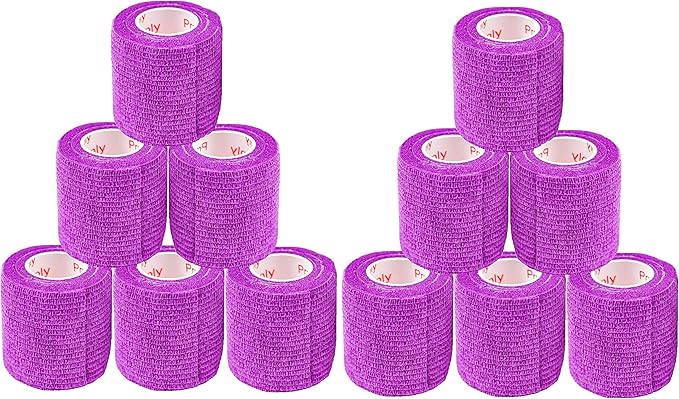 2 Inch Vet Wrap Tape Bulk (Purple) (Pack of 12) Self Adhesive Adherent Adhering Flex Bandage Grip Roll for Dog Cat Pet Horse