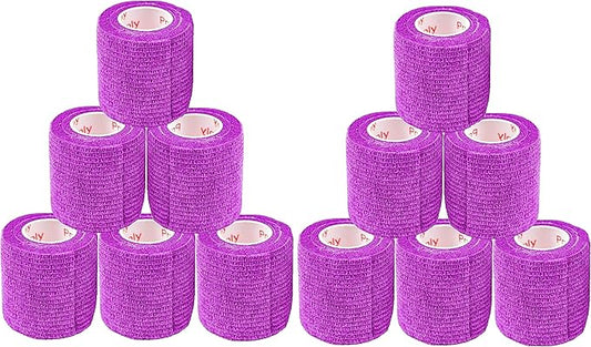 2 Inch Vet Wrap Tape Bulk (Purple) (Pack of 12) Self Adhesive Adherent Adhering Flex Bandage Grip Roll for Dog Cat Pet Horse