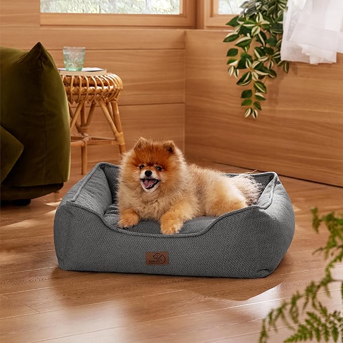 Bedsure Washable Dog Bed for Small Dogs - Waterproof All-Season Foam Puppy Beds, Orthopedic Rectangle Cuddle Indoor Cat Beds with Removable Zipper Cover, 25x21x8inches, Grey