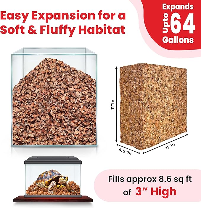 ReptiCare Compressed Coconut Chip Substrate for Reptiles 64 Quart Coco Husk Bedding Block for Ball Pythons, Snakes, Tortoises, Crested Geckos, Frogs, Hermit Crabs or Lizard Terrarium Tanks