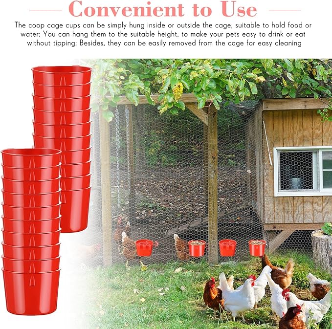 60 Pieces Cage Cups Birds Hanging Feeders Seed Bowl 8 oz Plastic Chicken Feeder Water Bowl Hanging Chicken Waterer Chicken Feeding Watering Dish Coop Cups for Gamefowl Parrot Parakeet Poultry