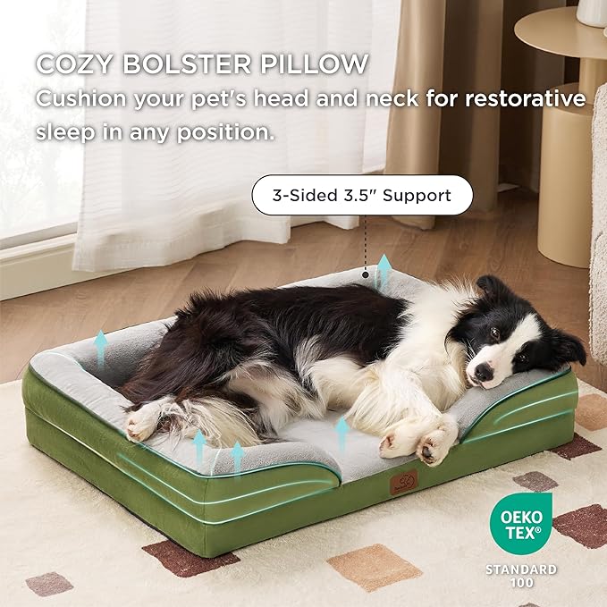 Bedsure Orthopedic Dog Bed for Large Dogs - Big Washable Dog Sofa Beds Large, Supportive Foam Pet Couch Bed with Removable Washable Cover, Waterproof Lining and Nonskid Bottom, Turquoise