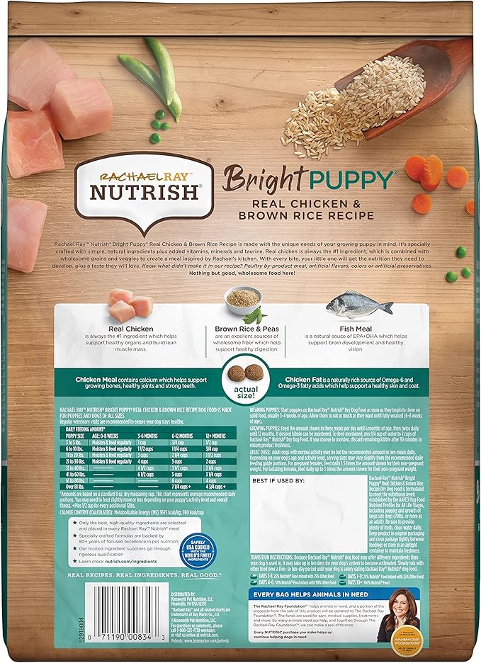 Rachael Ray Nutrish Bright Puppy Premium Natural Dry Dog Food with Added Vitamins, Minerals & Taurine, Real Chicken & Brown Rice Recipe, 6 Pound Bag (Packaging May Vary) (Pack of 2)