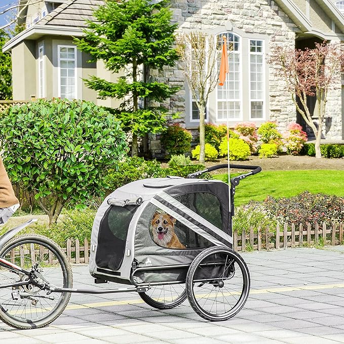 Aosom 2-in-1 Pet Bike Trailer for Small Dogs, Road-Visibility Bicycle Stroller, Weather-Strong Bike Wagon Trailer Sidecar Attachment