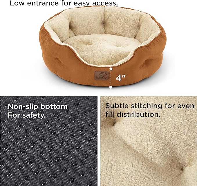 Bedsure Dog Beds for Small Dogs - Round Cat Beds for Indoor Cats, Washable Pet Bed for Puppy and Kitten with Slip-Resistant Bottom, 20 Inches, Terracotta