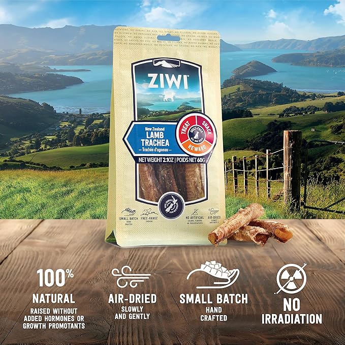 ZIWI Dog Chews andTreats – All Natural, Air-Dried, Single Protein, Grain-free, High-Value Treat, Snack, Reward (Lamb Trachea) 2.1 Ounce (Pack of 1)