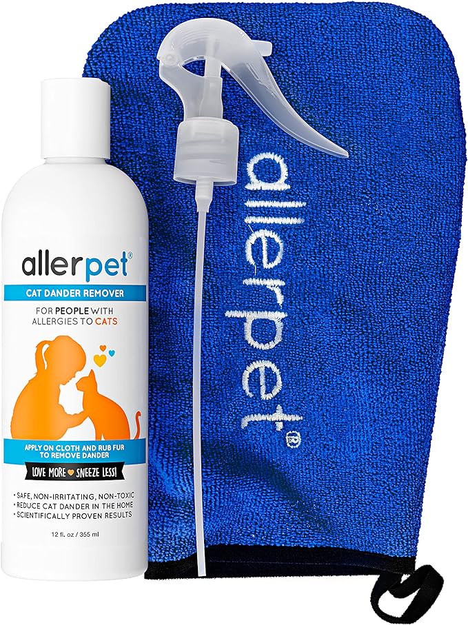 Allerpet Aloe Vera Free Cat Dander Remover - Pet Dander Allergy Relief, Natural & Safe Allergy Relief for Cats and Humans, Soothing Chamomile & Rosemary, Made in USA (12 oz)