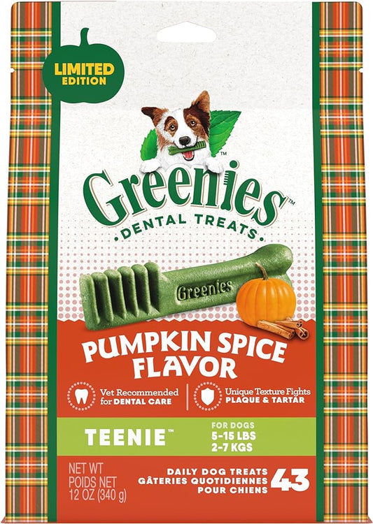 Greenies Pumpkin Spice Flavor Teenie Size, Veterinarian-Recommended for Dental Care, Dog Treat Chews, Limited Edition, 12 oz., Pack of 43