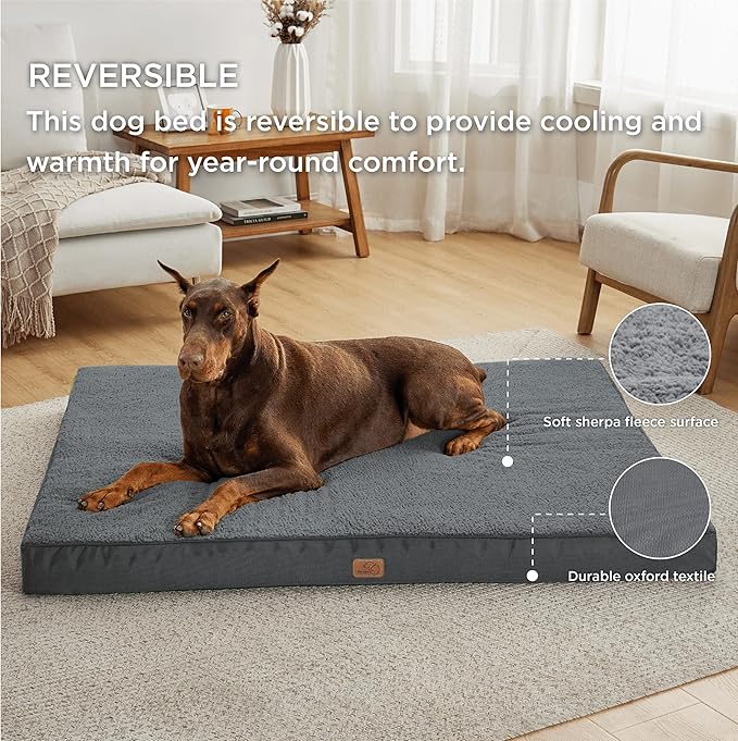 Bedsure Jumbo Dog Bed for Large Dogs - XXL Orthopedic Dog Beds with Removable Washable Cover, Egg Crate Foam Pet Bed Mat, Suitable for Dogs Up to 150lbs, Dark Grey