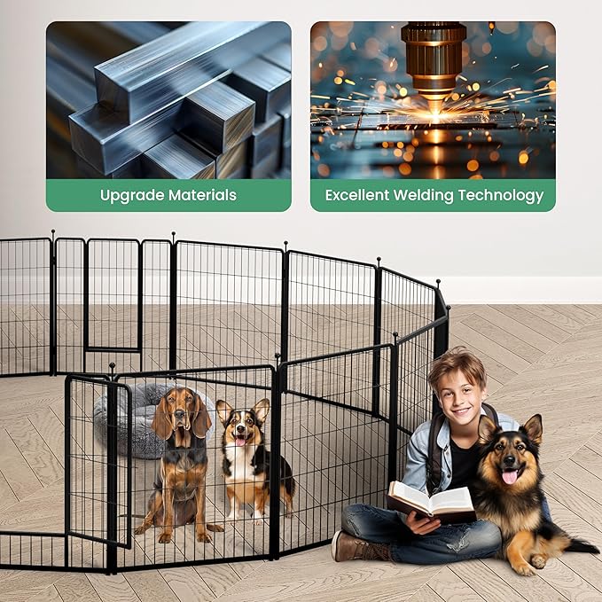 Simple Deluxe Dog Playpen, 40" Height 8 Panels Fence with Anti-Rust Coating, Metal Heavy Portable Foldable Dog Pen for Medium/Large Dogs RV Camping, Black