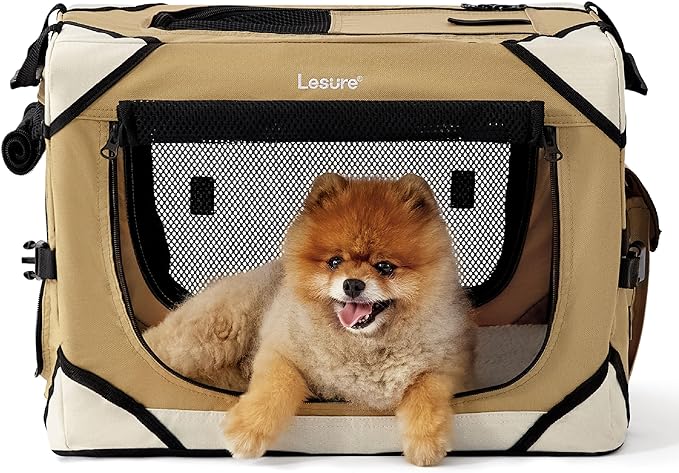 Lesure Collapsible Dog Crate - Portable Dog Travel Crate Kennel for Extra Small Dog, 4-Door Pet Crate with Durable Mesh Windows, Indoor & Outdoor (Yellow)