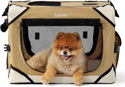 Lesure Collapsible Dog Crate - Portable Dog Travel Crate Kennel for Extra Small Dog, 4-Door Pet Crate with Durable Mesh Windows, Indoor & Outdoor (Yellow)