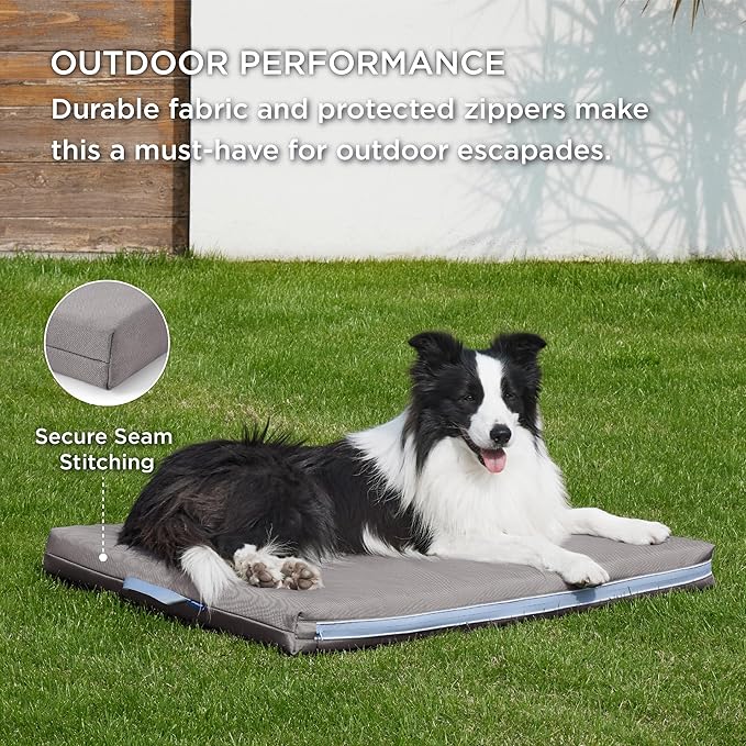 Bedsure Outdoor Waterproof Dog Bed with Heavy Duty Cover, Orthopedic Foam Supportive Dog Beds, Washable Dog Mat with Removable Cover for Large Dogs (36"x27", Grey)