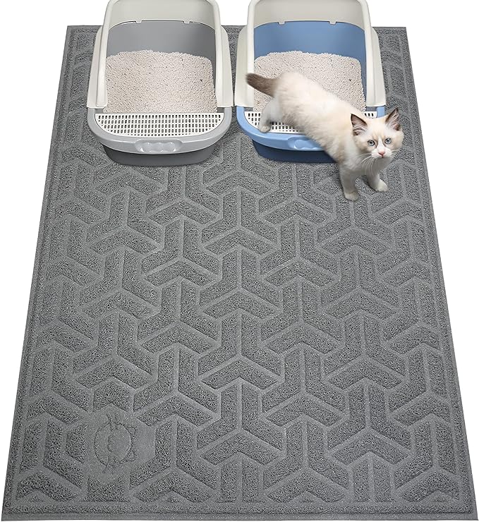 UPSKY Cat Litter Mat, Litter Trapping Mat Soft on Kitty Paws, Large Litter Box Mat 46" x 35" Scatter Control for Cat Litter, Waterproof and Anti-Slip Cat Mat