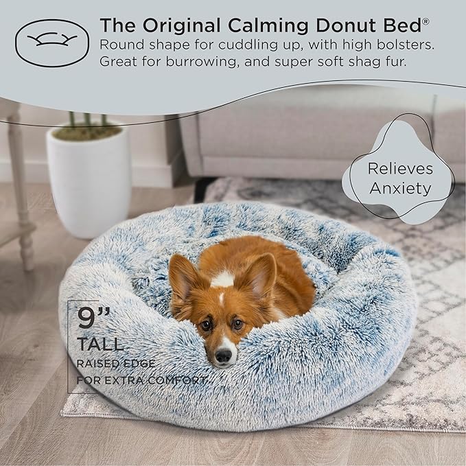 Best Friends by Sheri The Original Calming Donut Cat and Dog Bed in Shag Fur Denim, Medium 30"