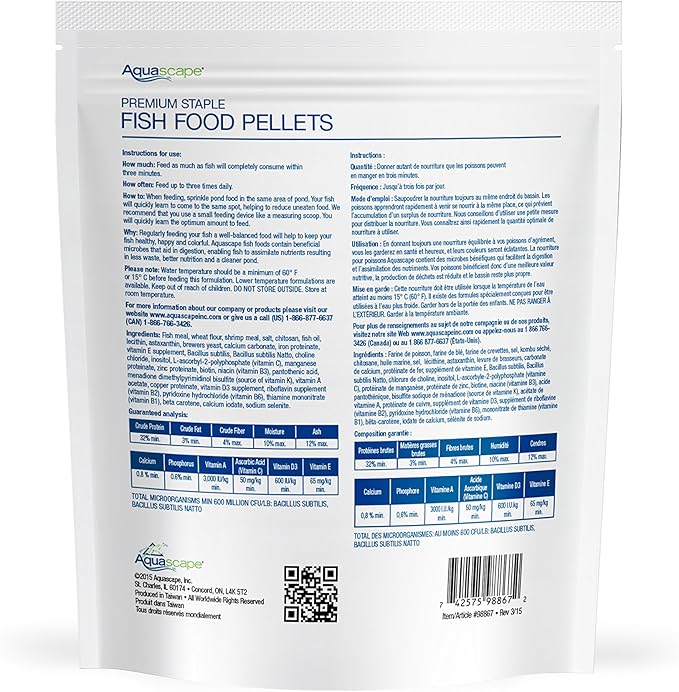 Aquascape Premium Staple Fish Food Pellets for Small to Medium Pond Fish, Medium Pellet, 1.1 Pounds | 98867