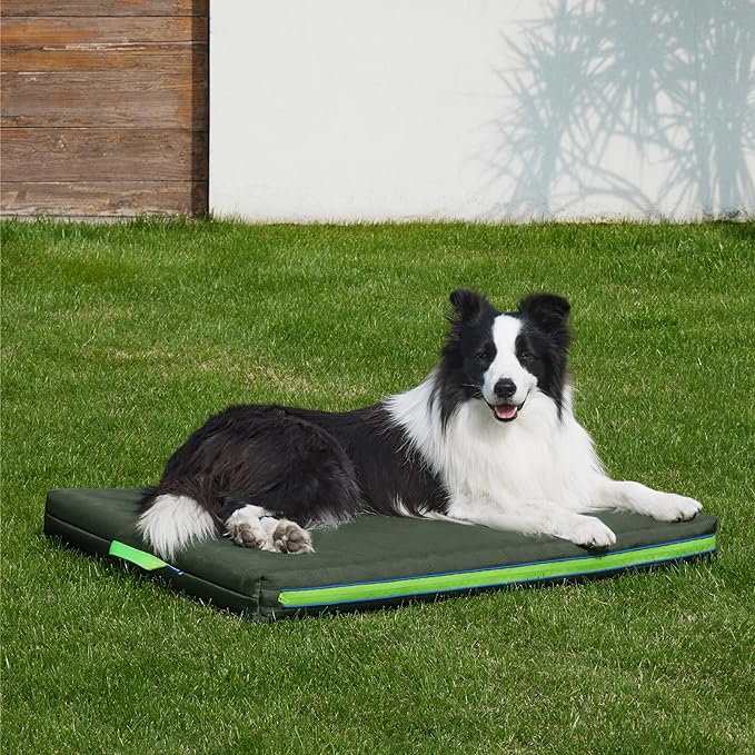 Bedsure Outdoor Waterproof Dog Bed with Heavy Duty Cover, Orthopedic Foam Supportive Dog Beds, Washable Dog Mat with Removable Cover for Large Dogs (36"x27", Moss Green)