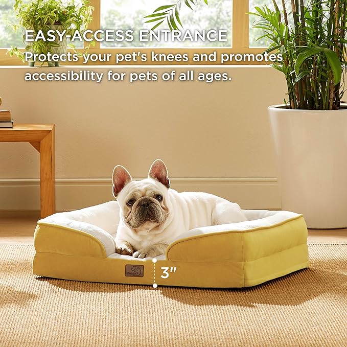 Bedsure Orthopedic Dog Bed for Medium Dogs - Waterproof Dog Sofa Beds Medium, Supportive Foam Pet Couch Bed with Removable Washable Cover, Waterproof Lining and Nonskid Bottom, Spicy Mustard