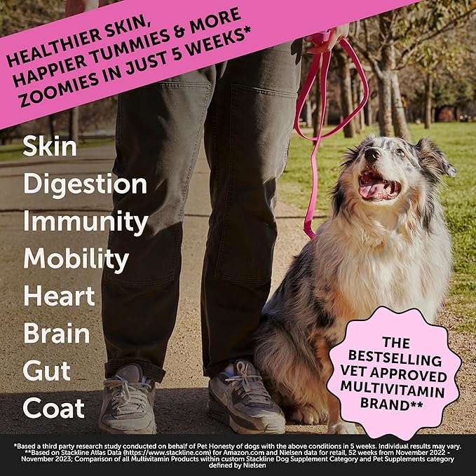 Pet Honesty Dog Multivitamin Max Strength - 15 in 1 Dog Vitamins for Health & Heart - Dog Essentials Fish Oil, Glucosamine, Probiotics, Omega Fish Oil - Dog Vitamins and Supplements for Skin and Coat