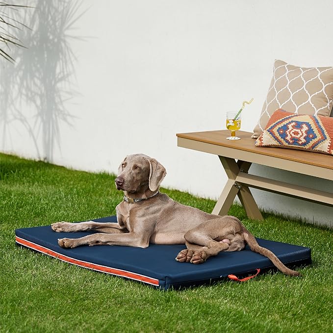 Bedsure Outdoor Waterproof Dog Bed with Heavy Duty Cover, Orthopedic Foam Supportive Dog Beds, Washable Dog Mat with Removable Cover for Large Dogs (44"x32", Navy Blue)